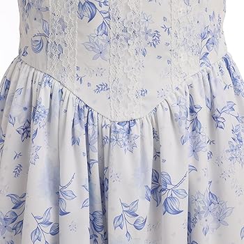 ワンピース Lace Trimmed Floral Dress powder blue M Amazon.com: EFOGEP Women Floral Corset Dress, Boho Summer